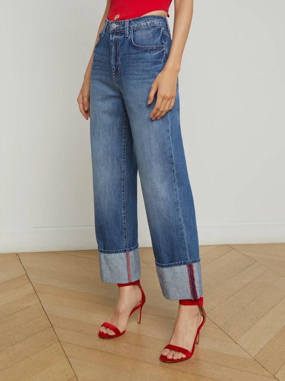 L’AGENCE Leighton Cropped Cuffed Stovepipe Jeans Brentwood Blue Women's Size 27